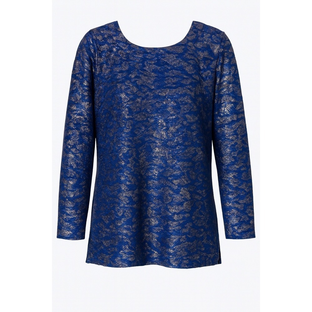 Ann Taylor Petite Medium Blue Silver Metallic Textured Top Quiet Glam Evening